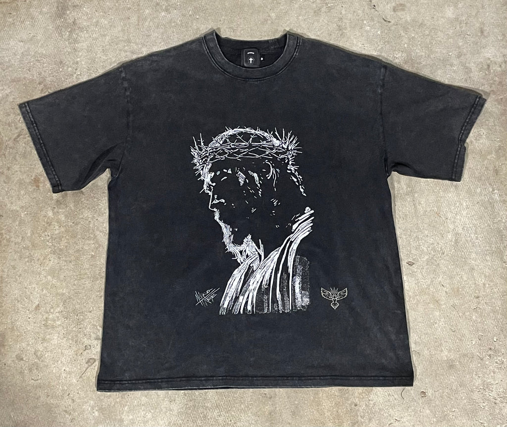 "JESUS GRAPHIC" Snow Washed Oversized Cotton T-Shirt